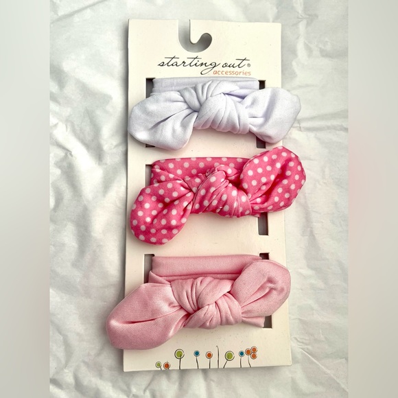 Starting Out Accessories 3 Pack Soft Bow Headband Set for Baby Girl. - Picture 2 of 11